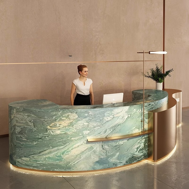 Office Furniture Services - ホテルのミニマリストな受付デスクのデザイン、インダストリアルなオーガナイザー、受付デスク、曲線型、最高の店舗用カウンター、流行の家具