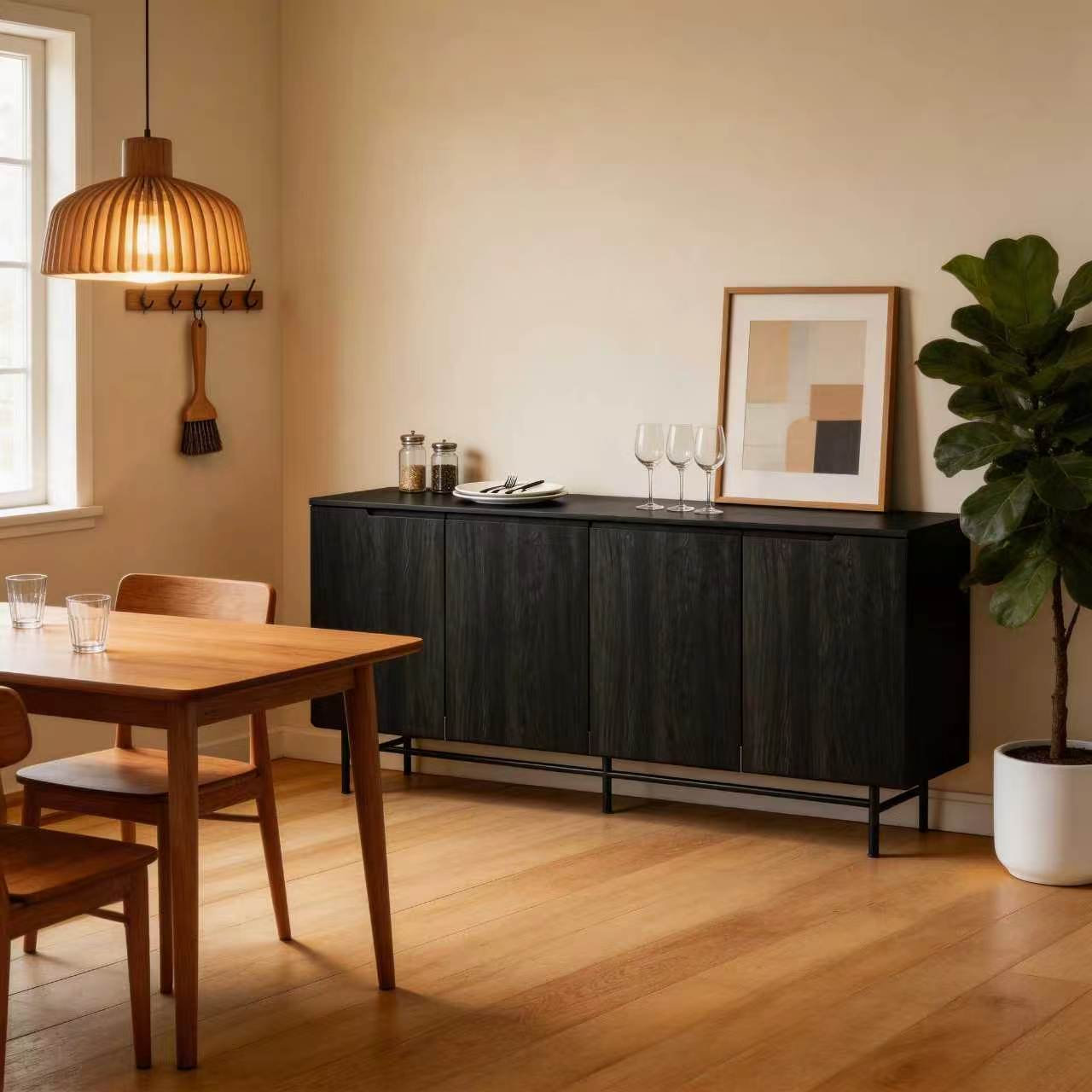 68インチ大型溝付きサイドボードキャビネット、木製ハンドルレ - Office Furniture Credenza のレビューと価格