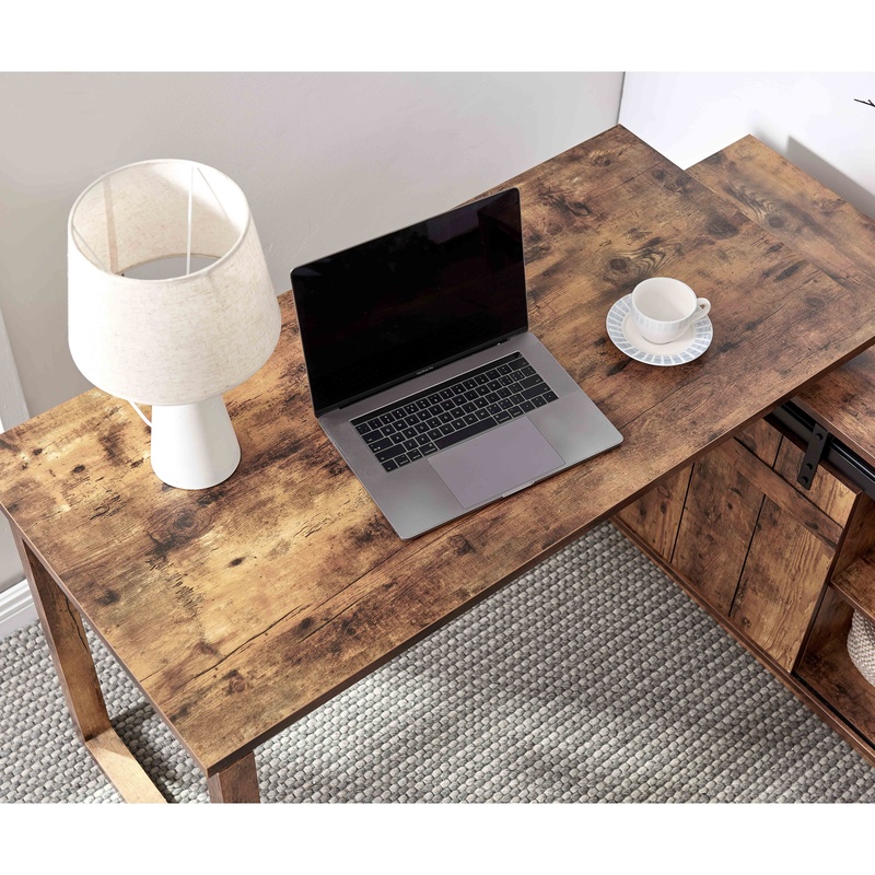 L字型デスク、クレデンザ収納付き、スライド式納屋戸、リバーシ - Office Furniture Credenza のレビューと価格