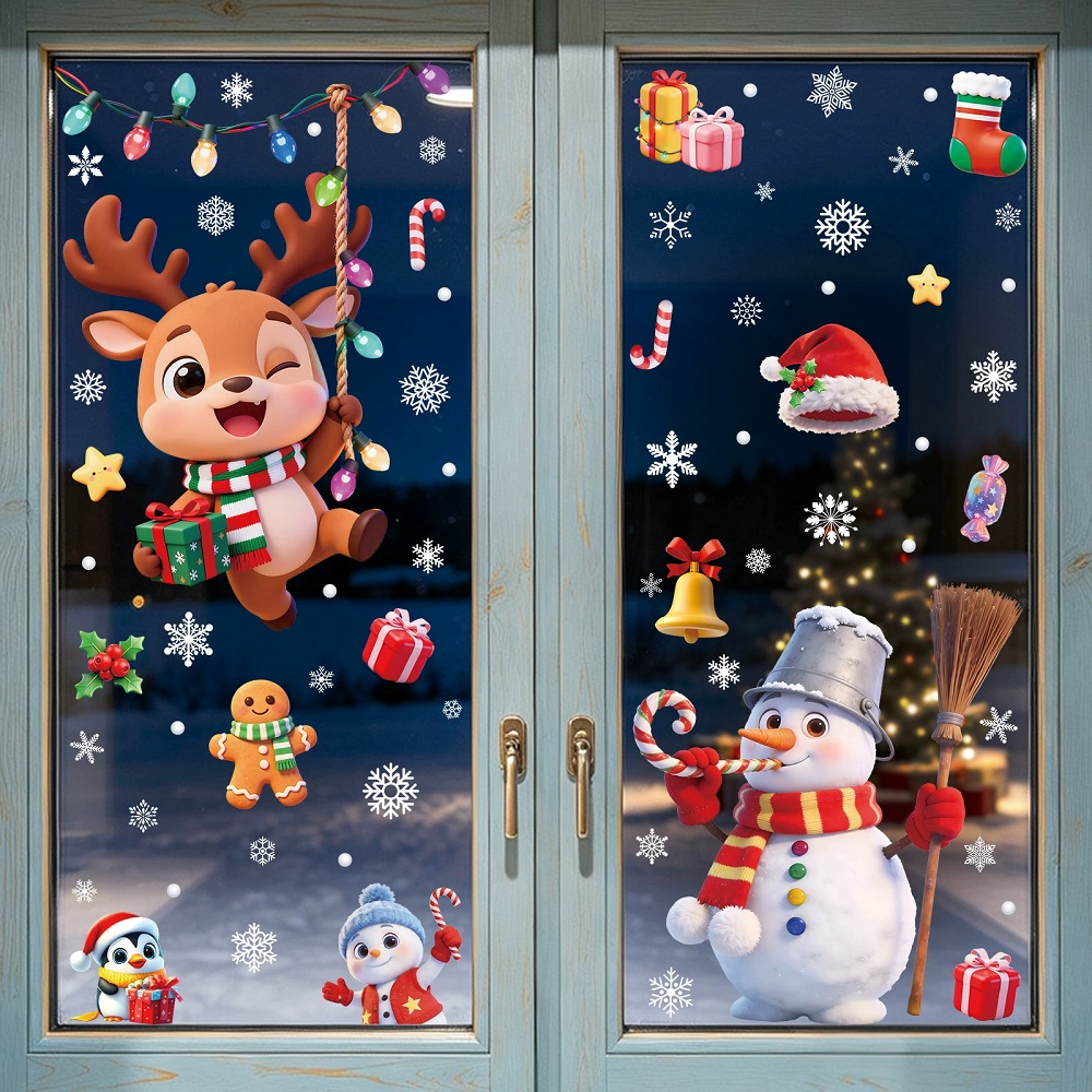 雪だるまサンタクロースクリスマスウィンドウステッカー装飾ホー - Office Furniture Used のレビューと価格